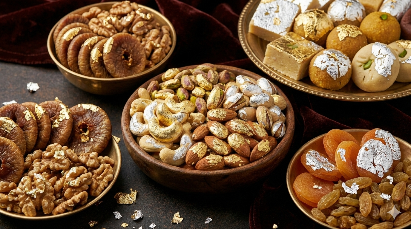 Gold and silver coated dry fruits